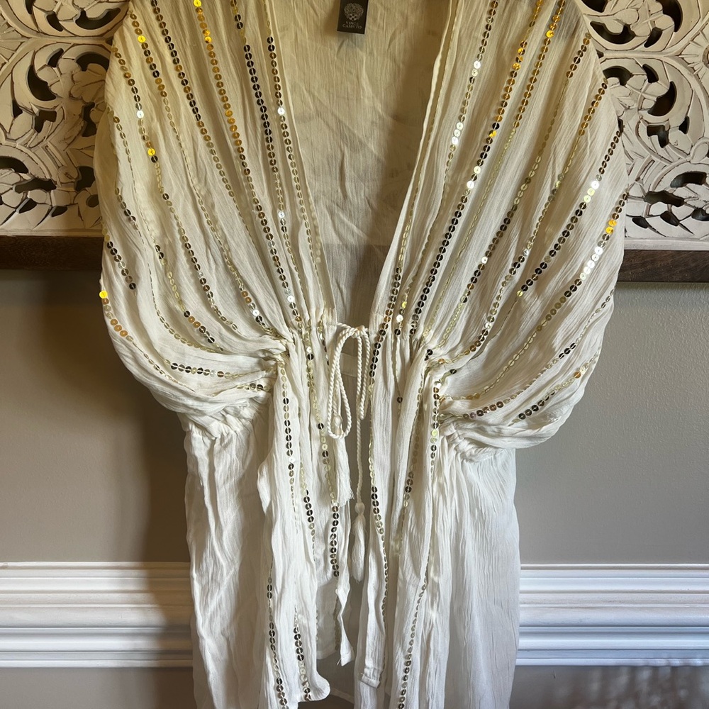 White Gold Sequin Embellished Cover-Up Vince Camuto One Size